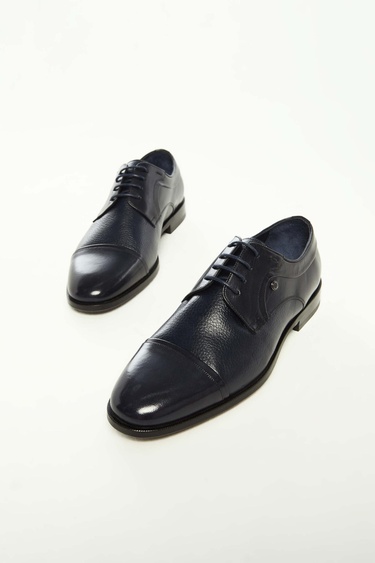  Tamer Tanca Erkek Hakiki Deri Lacivert Klasik Ayakkabı