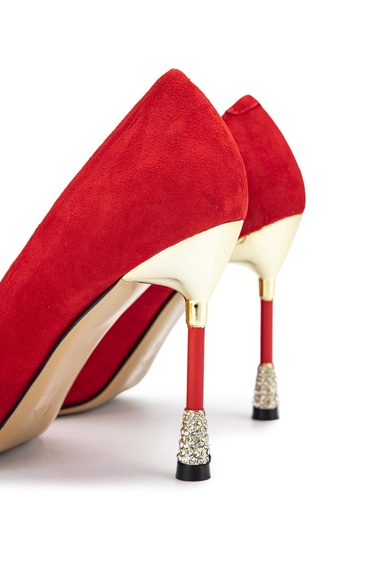  Tamer Tanca Kadın Hakiki Deri Kırmızı Süet Topuklu Ayakkabı