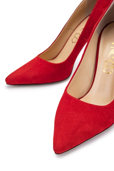  Tamer Tanca Kadın Hakiki Deri Kırmızı Süet Topuklu Ayakkabı