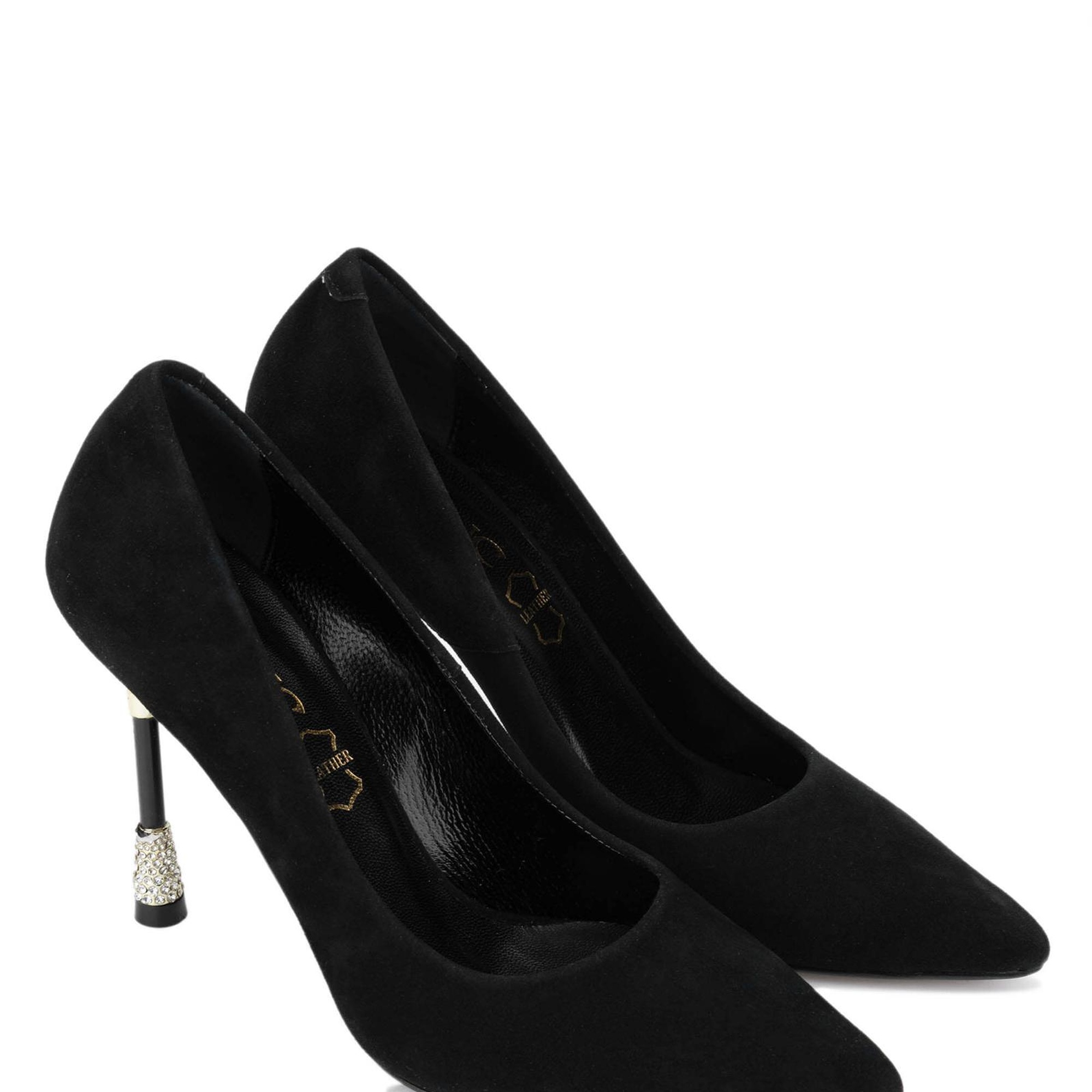 Tamer Tanca Kadın Hakiki Deri Siyah Süet Topuklu Ayakkabı