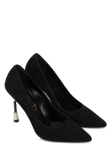  Tamer Tanca Kadın Hakiki Deri Siyah Süet Topuklu Ayakkabı