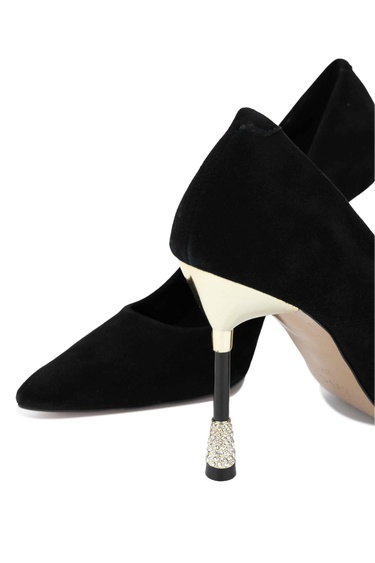  Tamer Tanca Kadın Hakiki Deri Siyah Süet Topuklu Ayakkabı