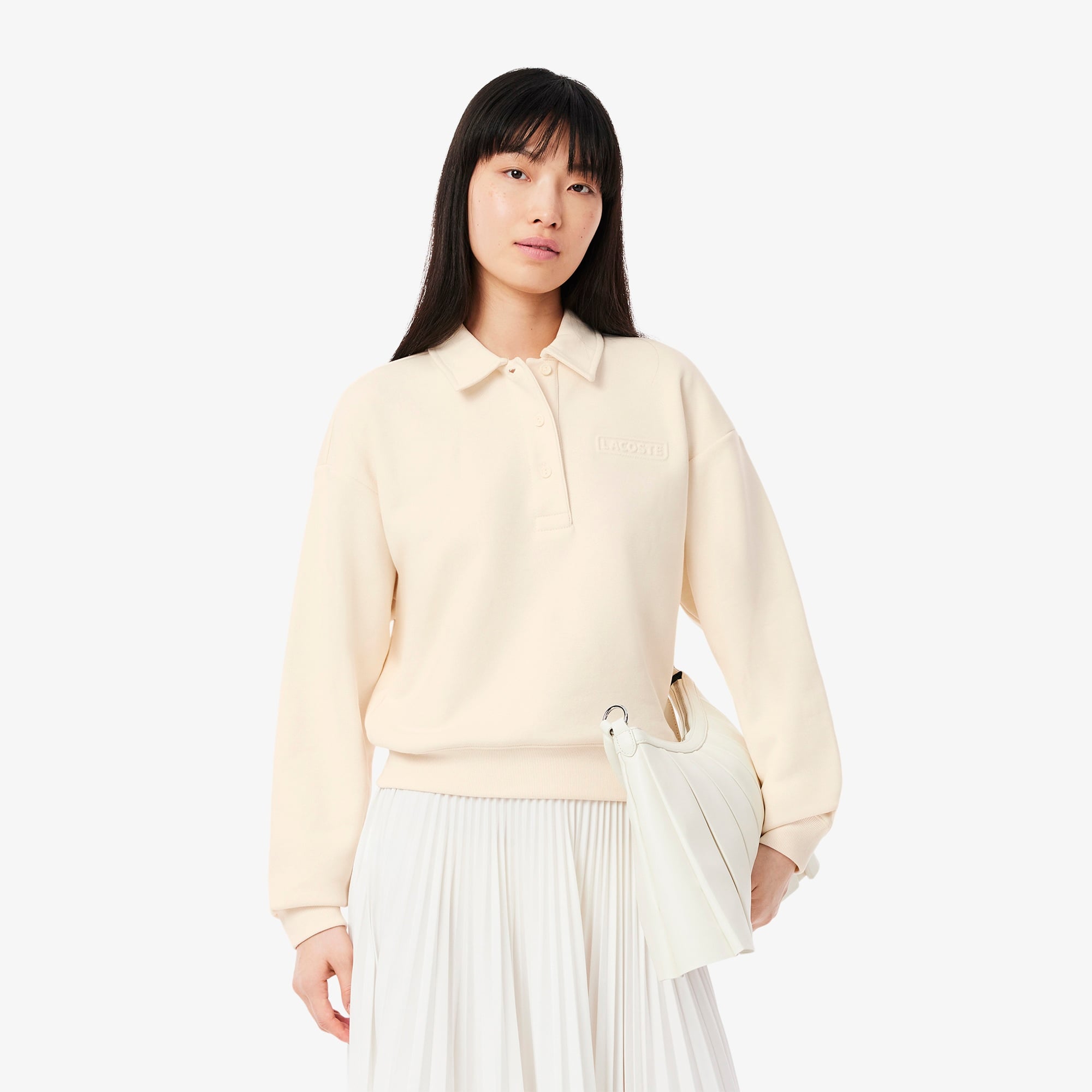 Kadın Relaxed Fit Polo Yaka Bej Sweatshirt