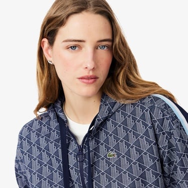  Lacoste Kadın Regular Fit Kapüşonlu Monogram Lacivert Sweatshirt