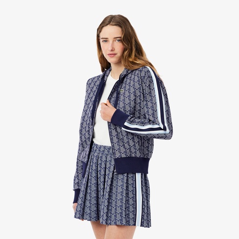 Lacoste Kadın Regular Fit Kapüşonlu Monogram Lacivert Sweatshirt