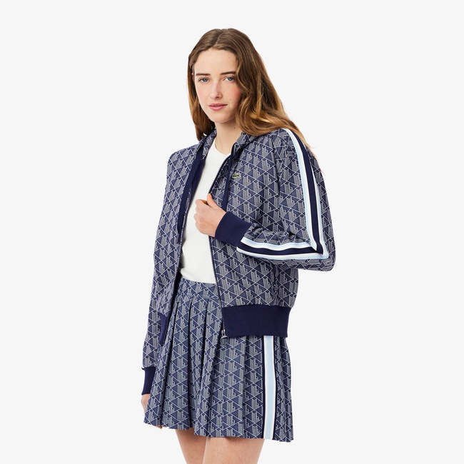  Lacoste Kadın Regular Fit Kapüşonlu Monogram Lacivert Sweatshirt
