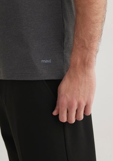  Mavi Stretch V Yaka Antrasit Basic Tişört Fitted / Vücuda Oturan Kesim 061748-24398