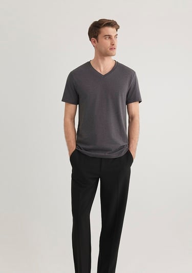  Mavi Stretch V Yaka Antrasit Basic Tişört Fitted / Vücuda Oturan Kesim 061748-24398