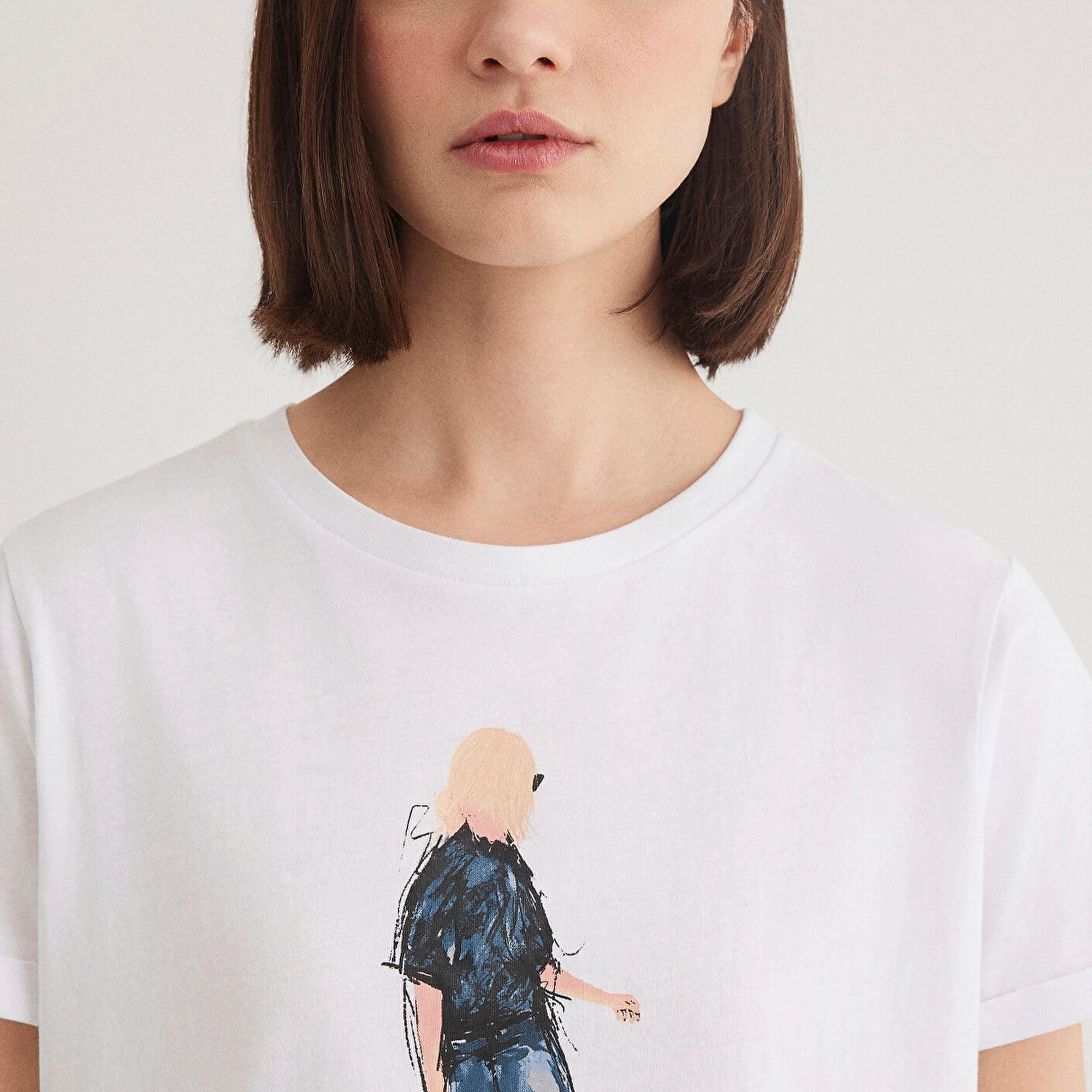 Mavi Denim Kız Baskılı Beyaz İstanbul Tişört Regular Fit / Normal Kesim 1610222-620