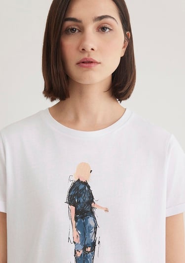  Mavi Denim Kız Baskılı Beyaz İstanbul Tişört Regular Fit / Normal Kesim 1610222-620