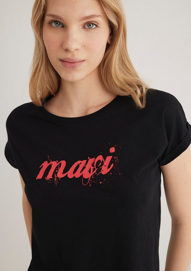  Mavi Mavi Logo Baskılı Siyah Tişört Loose Fit / Bol Rahat Kesim 166422-900