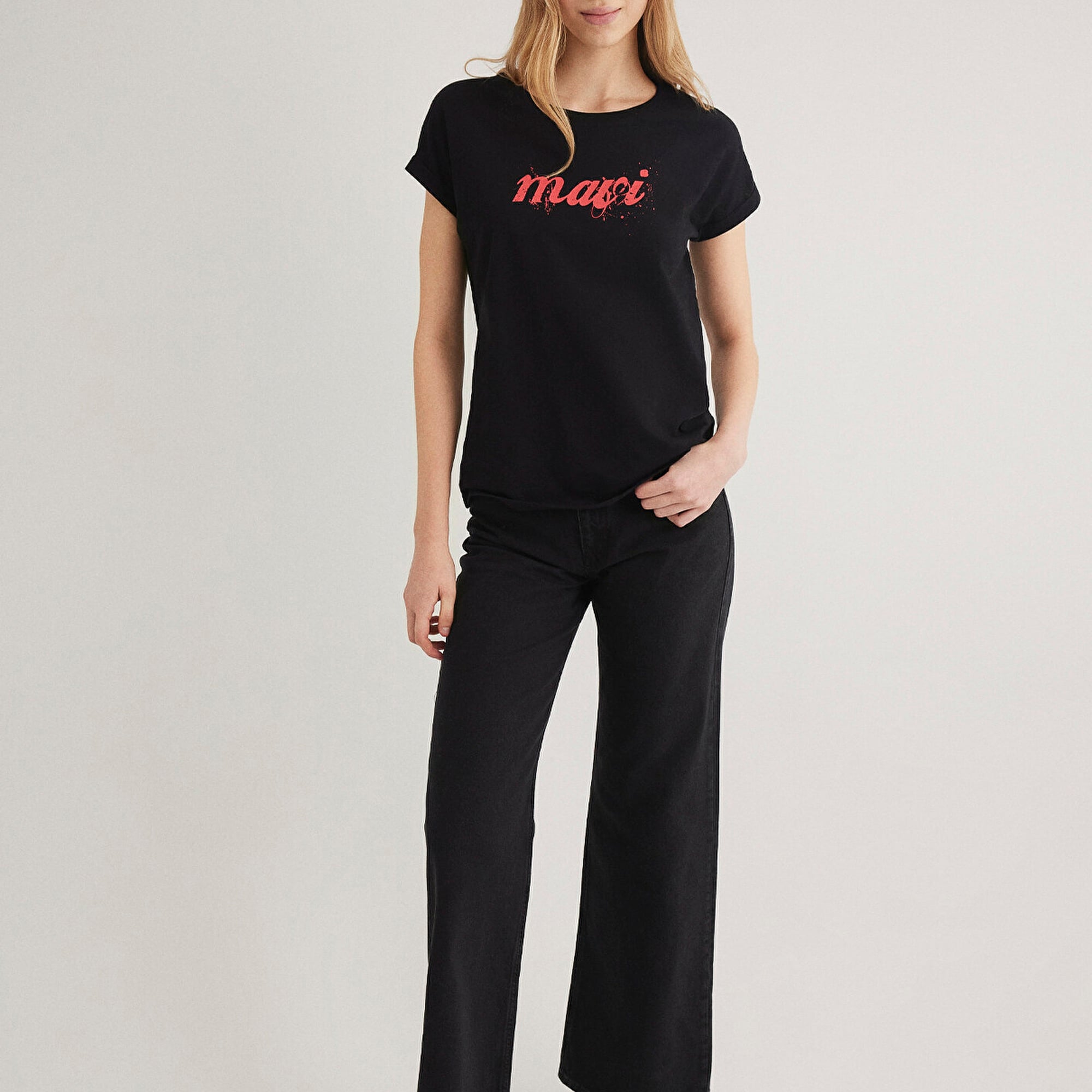 Mavi Mavi Logo Baskılı Siyah Tişört Loose Fit / Bol Rahat Kesim 166422-900