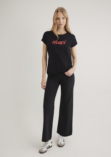  Mavi Mavi Logo Baskılı Siyah Tişört Loose Fit / Bol Rahat Kesim 166422-900