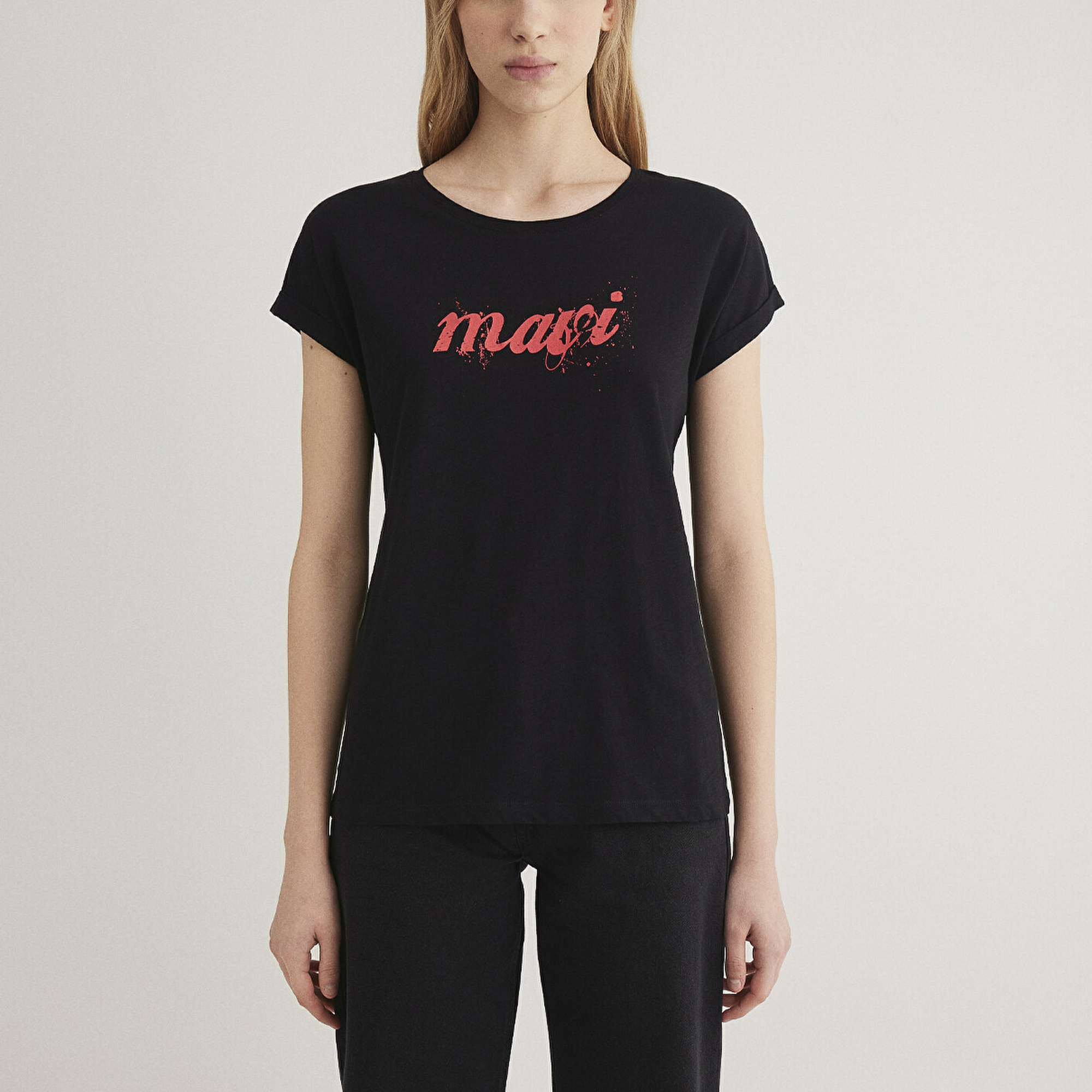 Mavi Mavi Logo Baskılı Siyah Tişört Loose Fit / Bol Rahat Kesim 166422-900