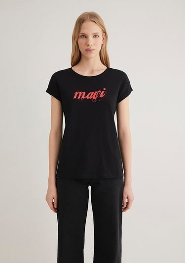  Mavi Mavi Logo Baskılı Siyah Tişört Loose Fit / Bol Rahat Kesim 166422-900