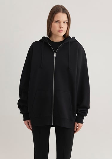  Mavi Kapüşonlu Fermuarlı Siyah Sweatshirt 1610221-900