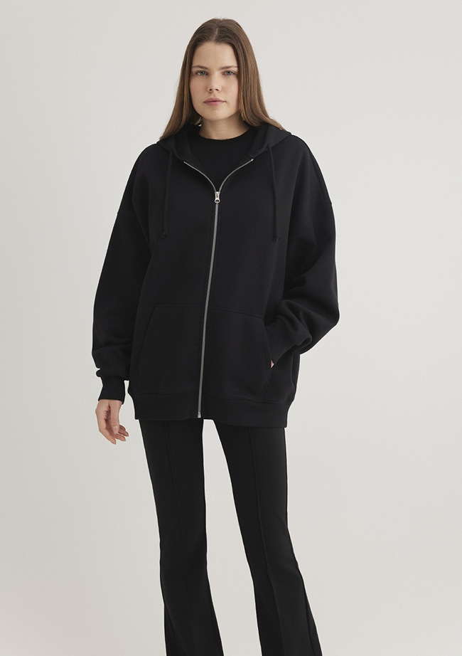  Mavi Kapüşonlu Fermuarlı Siyah Sweatshirt 1610221-900