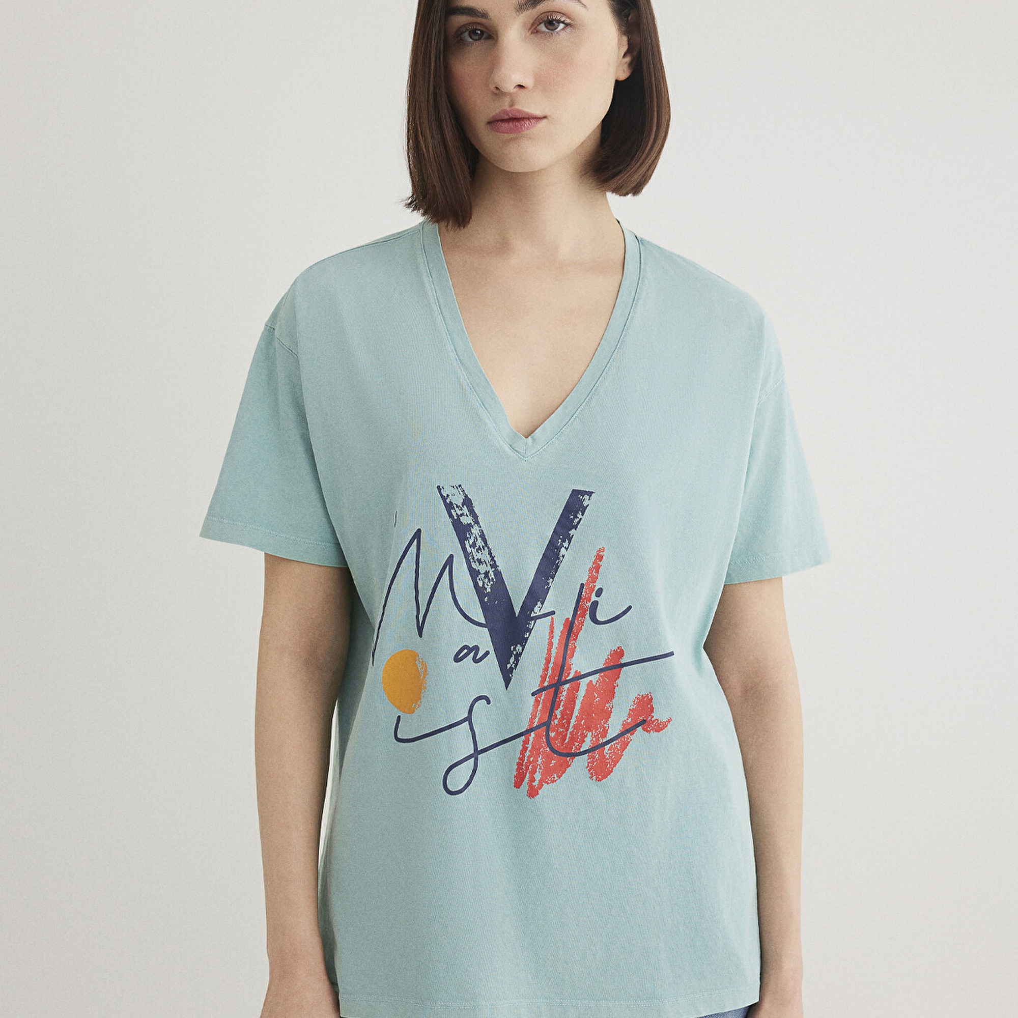 Mavi Mavi Baskılı İstanbul Tişört Loose Fit / Bol Rahat Kesim 1601176-34078