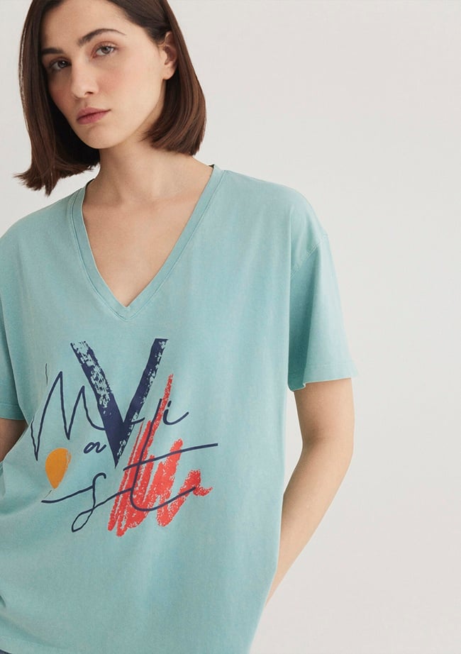  Mavi Mavi Baskılı İstanbul Tişört Loose Fit / Bol Rahat Kesim 1601176-34078