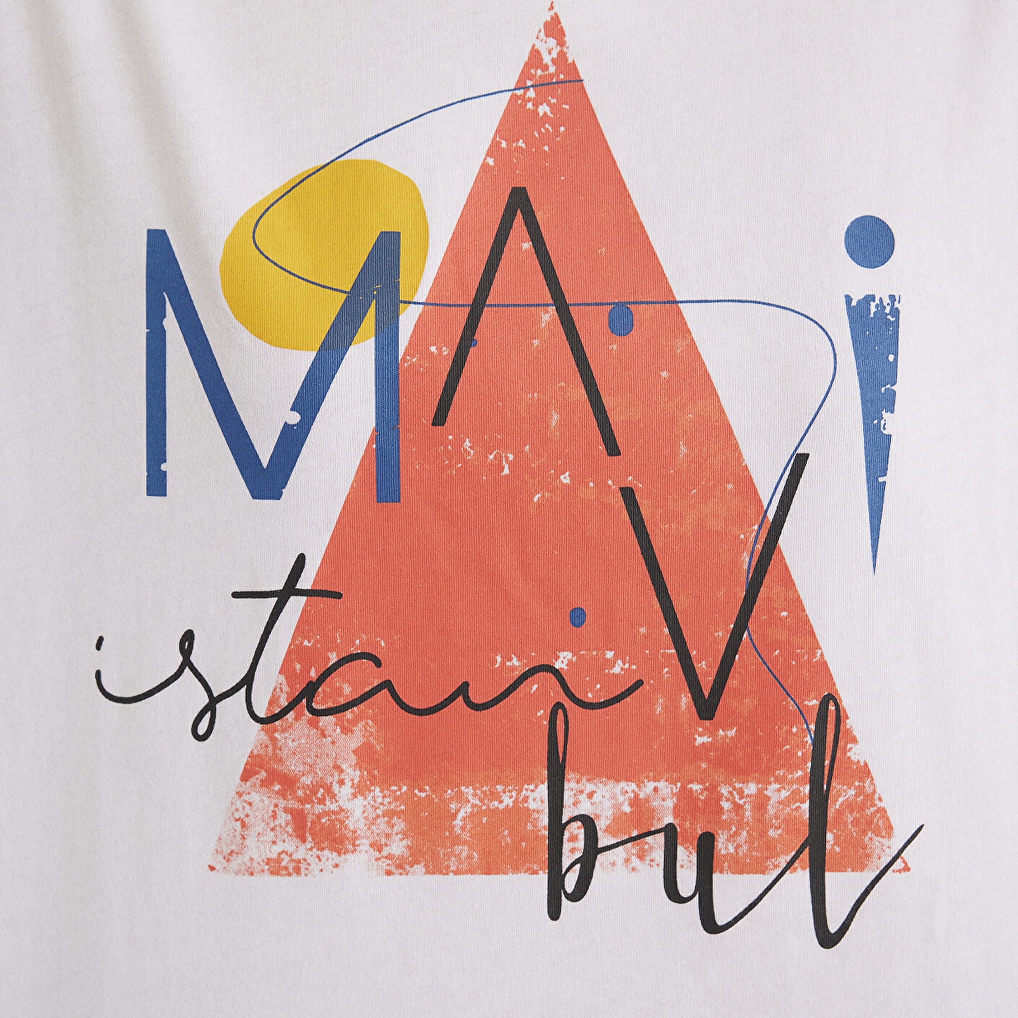 Mavi Üçgen Baskılı Beyaz İstanbul Tişört Regular Fit / Normal Kesim 168892-620