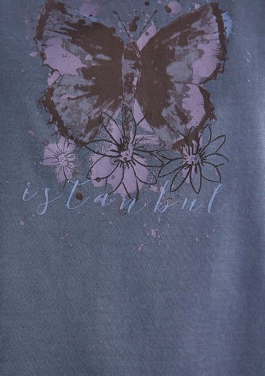  Mavi Kelebek Baskılı Lacivert İstanbul Tişört Regular Fit / Normal Kesim 168571-30233