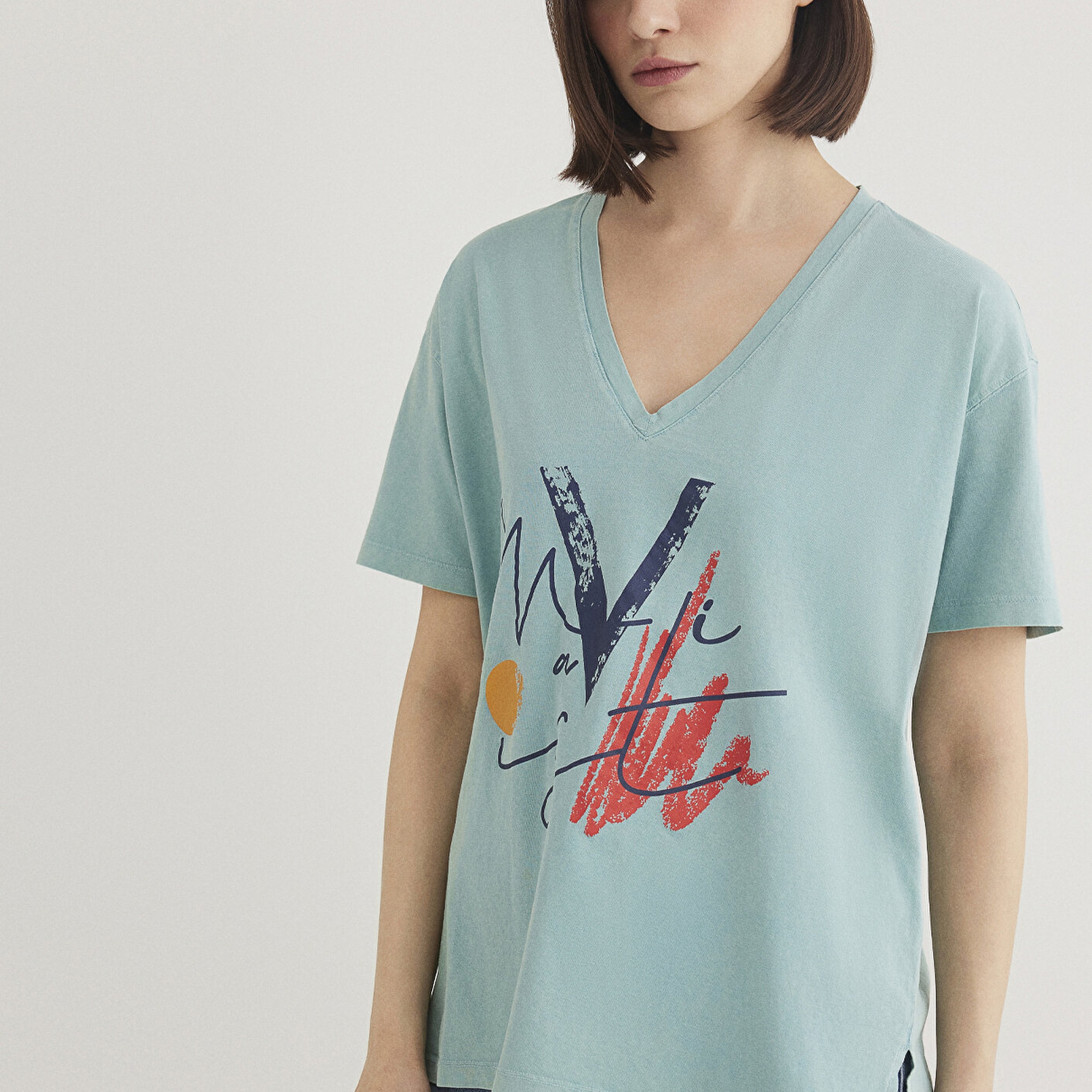 Mavi Mavi Baskılı İstanbul Tişört Loose Fit / Bol Rahat Kesim 1601176-34078