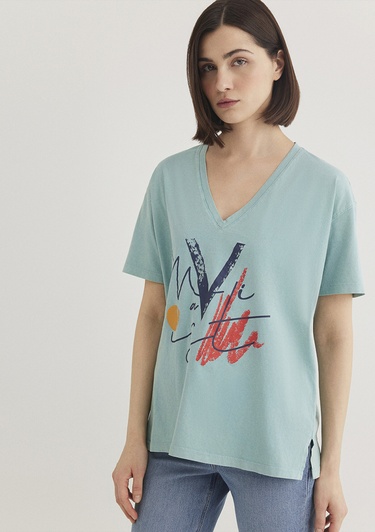  Mavi Mavi Baskılı İstanbul Tişört Loose Fit / Bol Rahat Kesim 1601176-34078