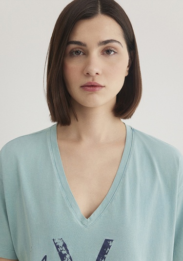  Mavi Mavi Baskılı İstanbul Tişört Loose Fit / Bol Rahat Kesim 1601176-34078