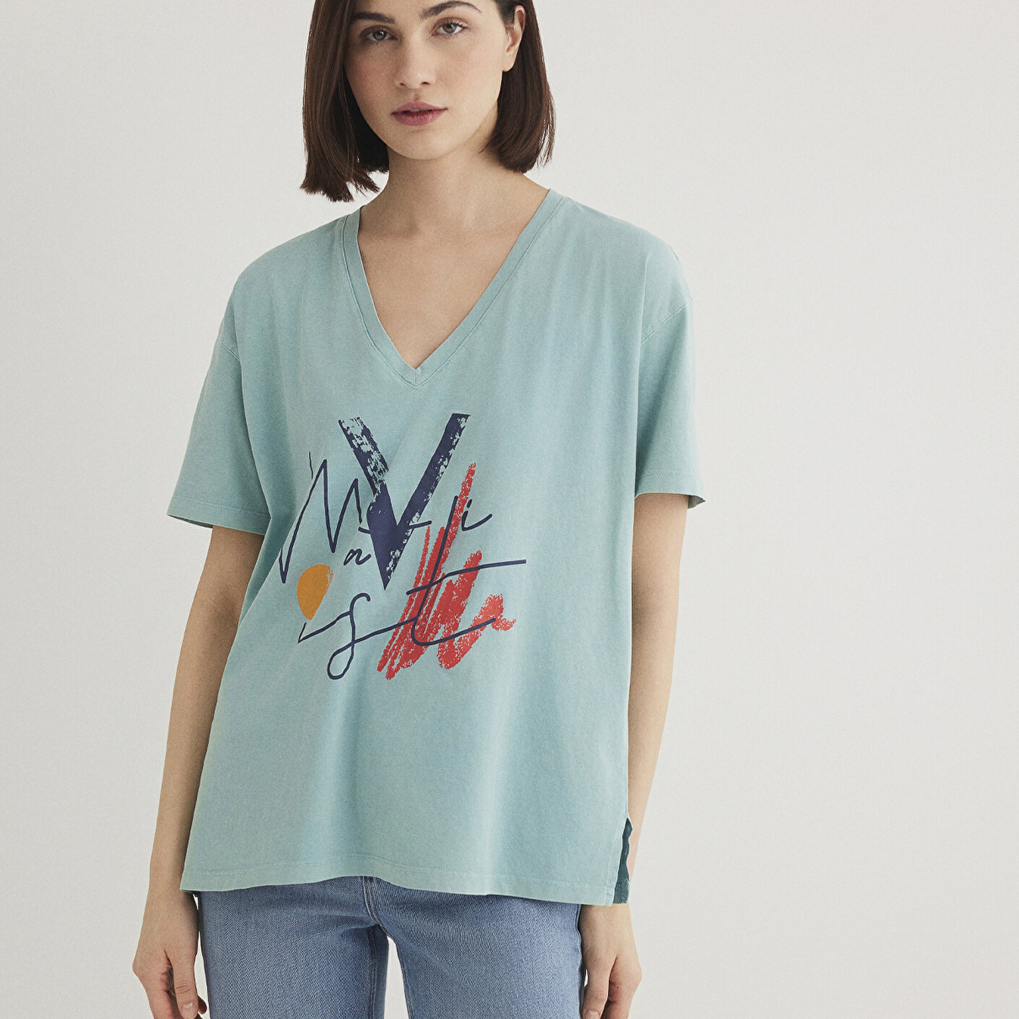 Mavi Mavi Baskılı İstanbul Tişört Loose Fit / Bol Rahat Kesim 1601176-34078