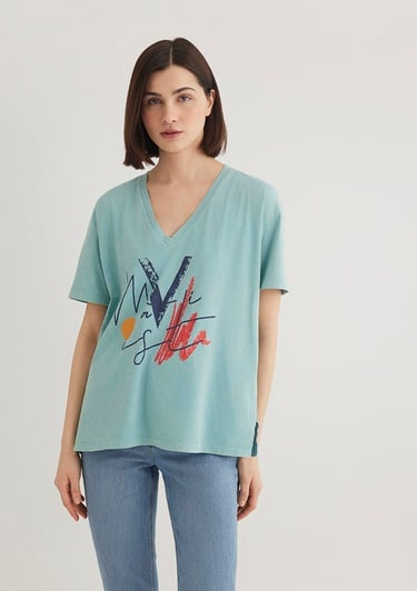  Mavi Mavi Baskılı İstanbul Tişört Loose Fit / Bol Rahat Kesim 1601176-34078