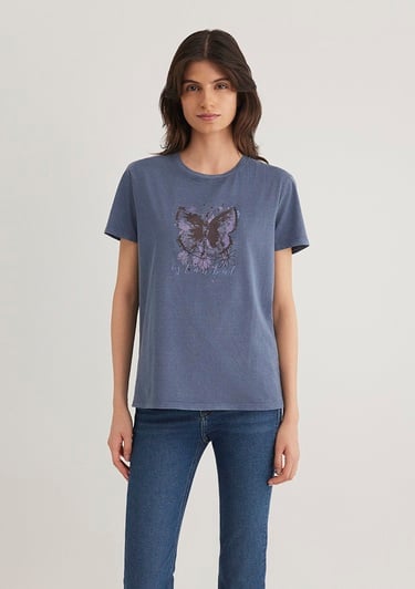  Mavi Kelebek Baskılı Lacivert İstanbul Tişört Regular Fit / Normal Kesim 168571-30233