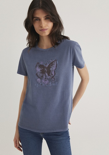  Mavi Kelebek Baskılı Lacivert İstanbul Tişört Regular Fit / Normal Kesim 168571-30233