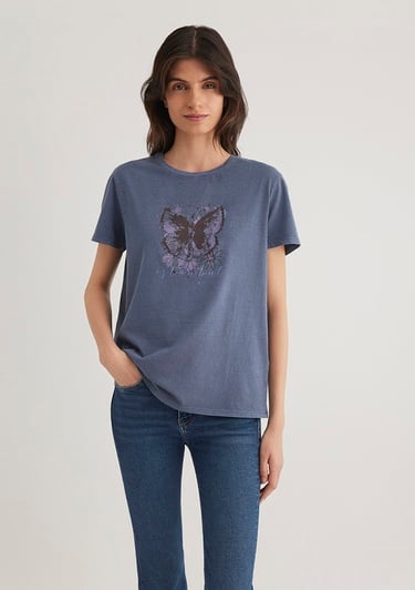  Mavi Kelebek Baskılı Lacivert İstanbul Tişört Regular Fit / Normal Kesim 168571-30233