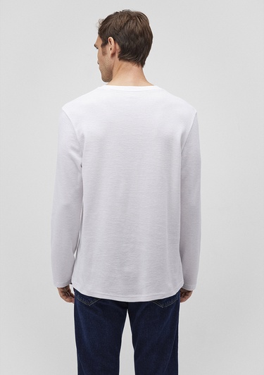  Mavi Uzun Kollu Beyaz Tişört Slim Fit / Dar Kesim 065755-620