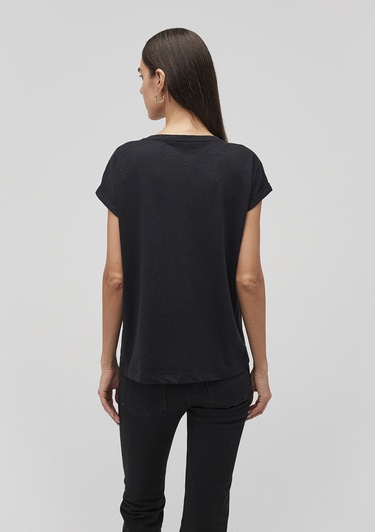  Mavi V Yaka Siyah Basic Tişört Loose Fit / Bol Rahat Kesim 1600961-900