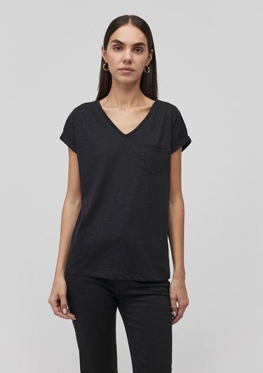  Mavi V Yaka Siyah Basic Tişört Loose Fit / Bol Rahat Kesim 1600961-900