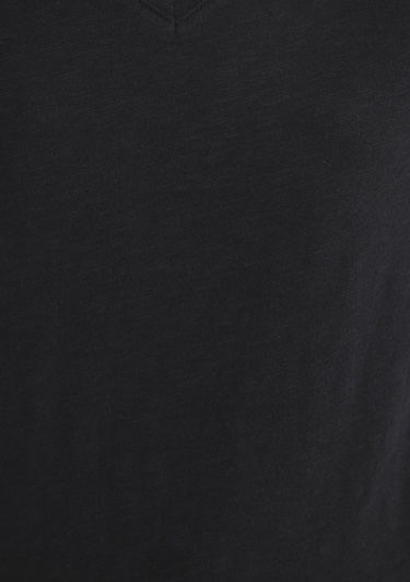  Mavi V Yaka Flamlı Siyah Basic Tişört Slim Fit / Dar Kesim 168260-900