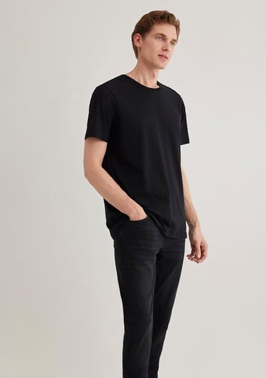  Mavi Siyah Basic Tişört Slim Fit / Dar Kesim 065574-900