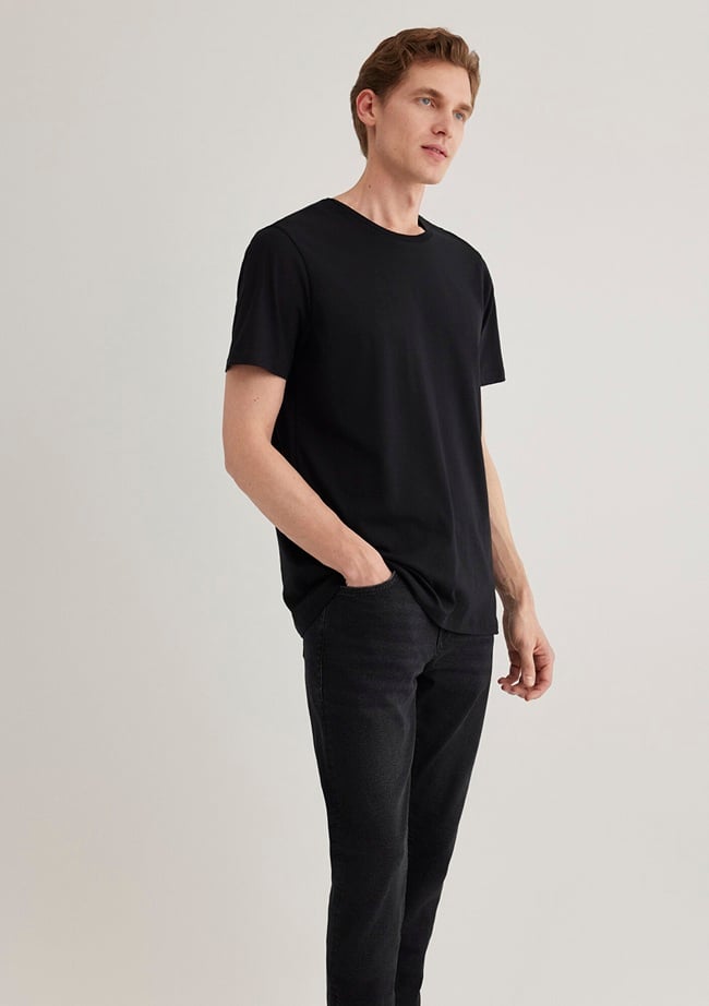  Mavi Siyah Basic Tişört Slim Fit / Dar Kesim 065574-900