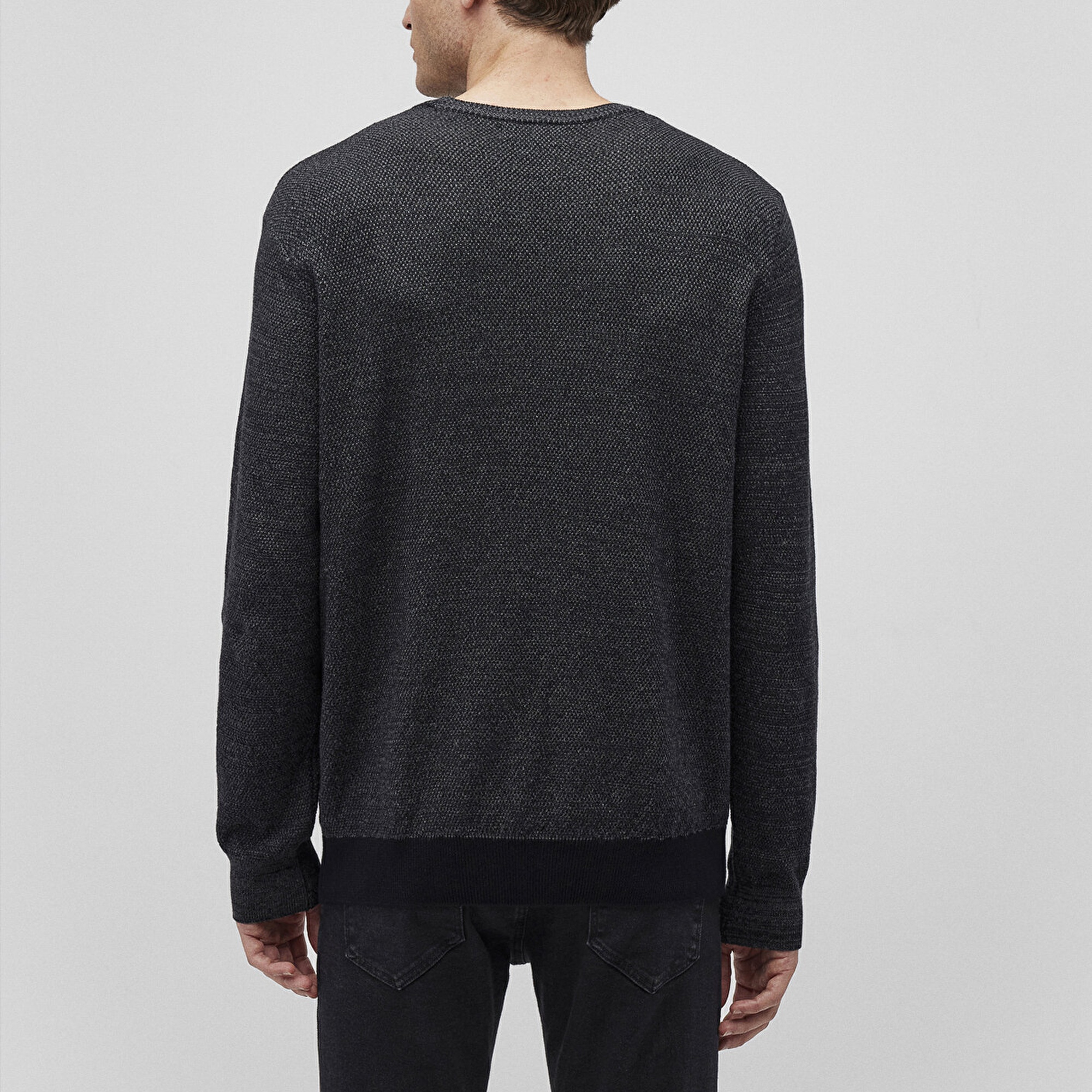 Mavi Blok Renkli Bisiklet Yaka Kazak Fitted / Vücuda Oturan Kesim 070377-900