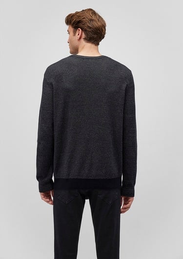  Mavi Blok Renkli Bisiklet Yaka Kazak Fitted / Vücuda Oturan Kesim 070377-900