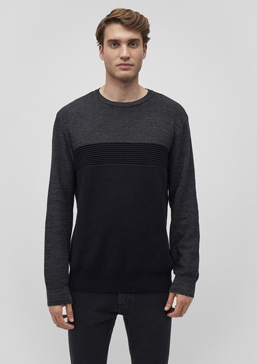  Mavi Blok Renkli Bisiklet Yaka Kazak Fitted / Vücuda Oturan Kesim 070377-900