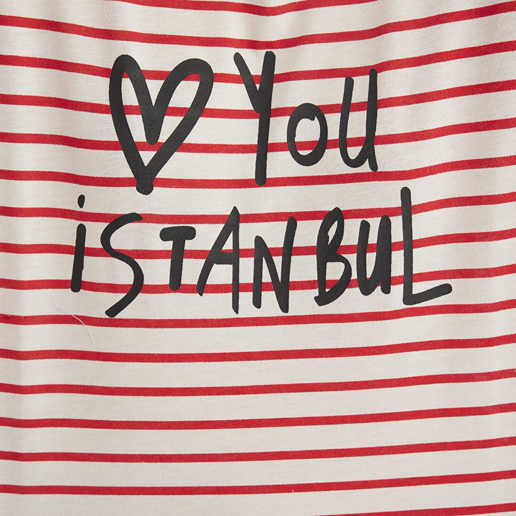 Mavi Love You Baskılı Çizgili Istanbul Tişört Regular Fit / Normal Kesim 167986-26829