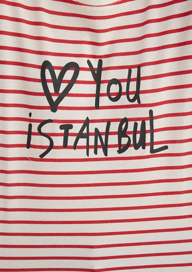  Mavi Love You Baskılı Çizgili Istanbul Tişört Regular Fit / Normal Kesim 167986-26829