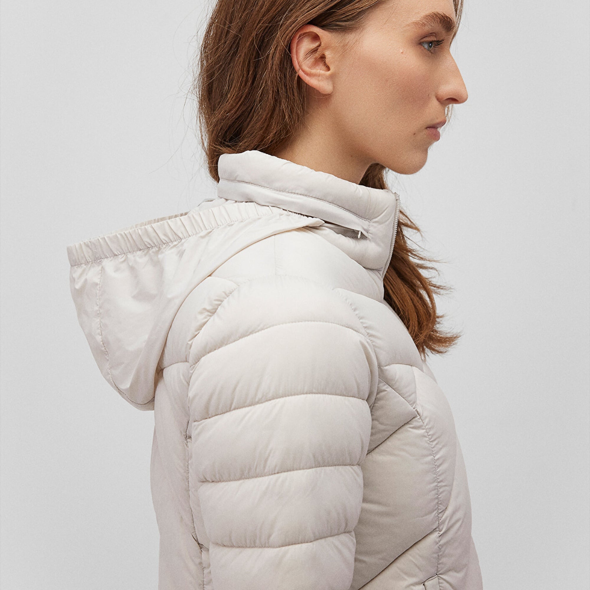 Mavi Dik Yaka Bej Şişme Mont 110698-27105