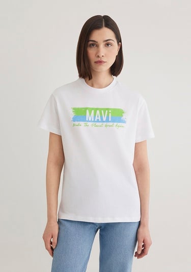  Mavi Make The Planet Great Again Baskılı Tişört Regular Fit / Normal Kesim 168752-620