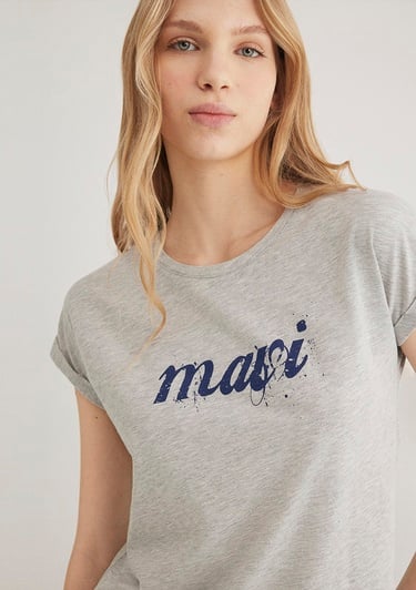  Mavi Mavi Logo Baskılı Gri Tişört Loose Fit / Bol Rahat Kesim 166422-25702