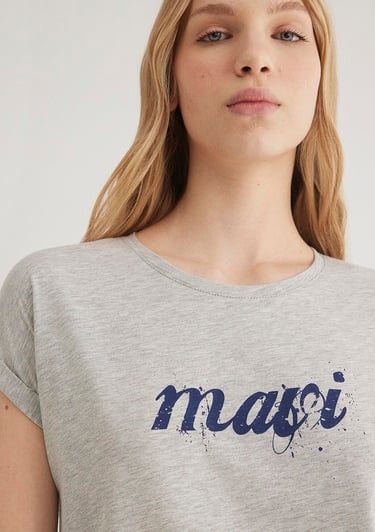  Mavi Mavi Logo Baskılı Gri Tişört Loose Fit / Bol Rahat Kesim 166422-25702