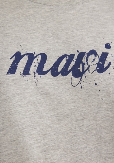  Mavi Mavi Logo Baskılı Gri Tişört Loose Fit / Bol Rahat Kesim 166422-25702