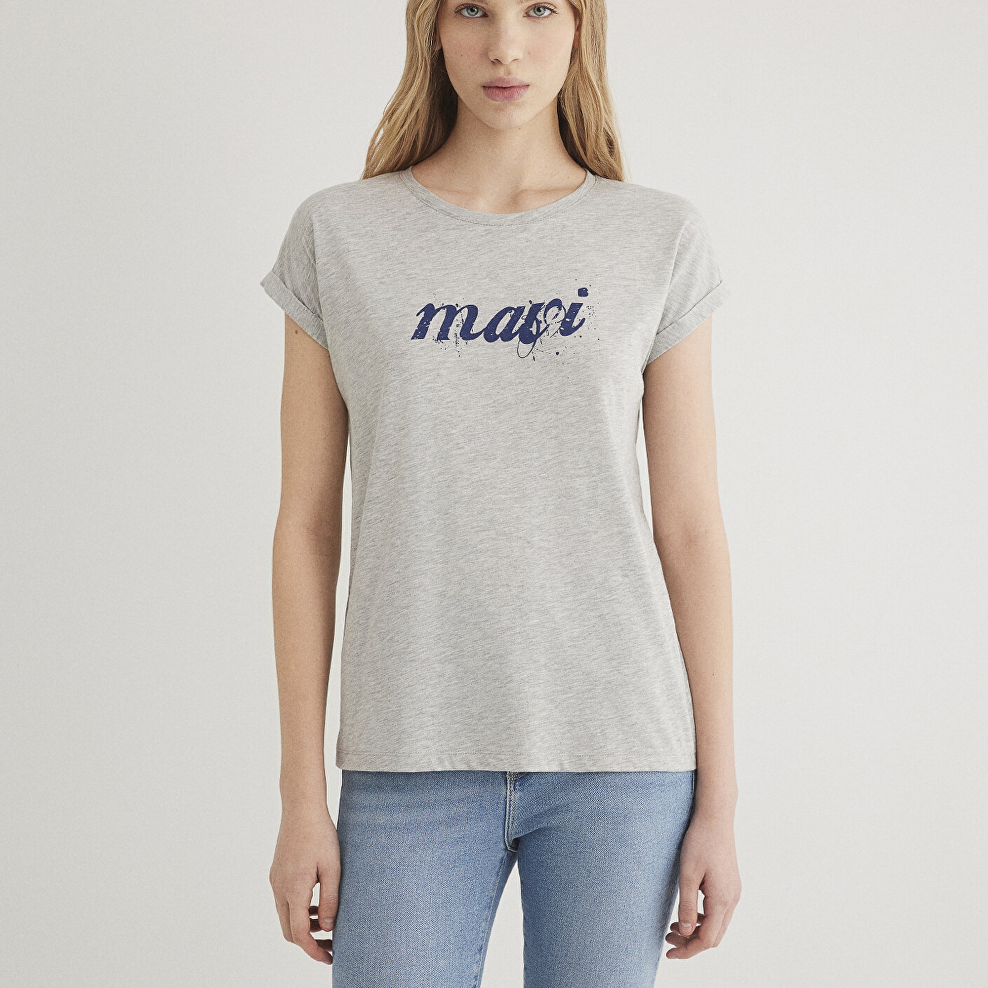 Mavi Mavi Logo Baskılı Gri Tişört Loose Fit / Bol Rahat Kesim 166422-25702